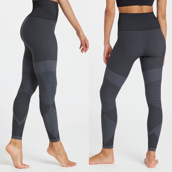 SPANX Look at Me Now Seamless Moto Leggings Black Gray Color Block High Rise XL - Picture 4 of 16